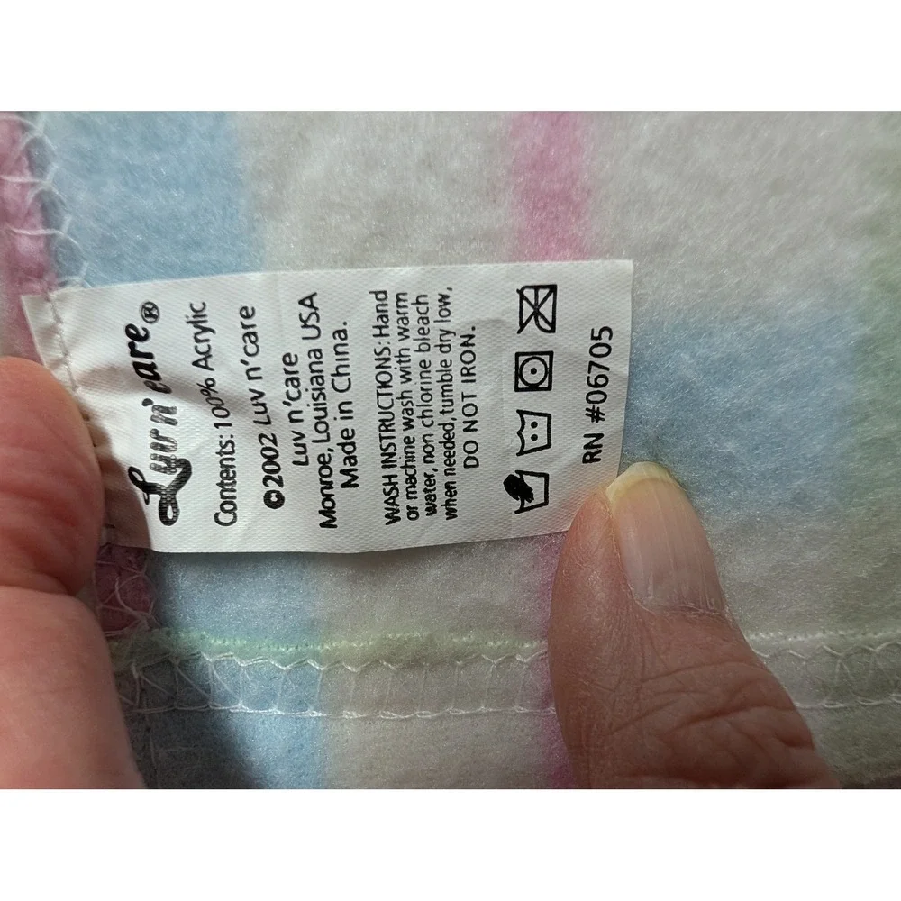 Luv n care Baby Blanket Blue Pink Green Yellow Plaid Fleece 2002 Vintage‎